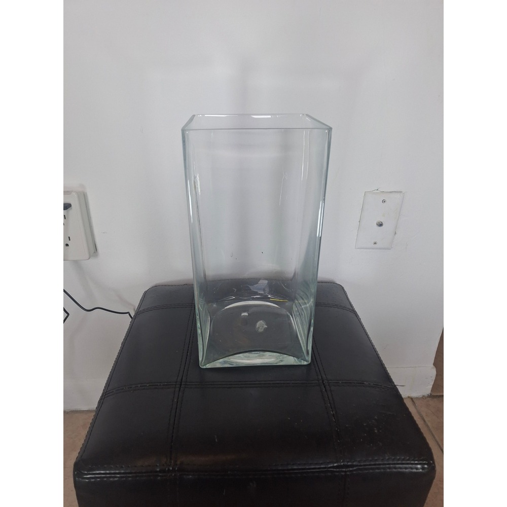 Clear Glass Rectangular Vase Tall Modern Geometric Floral Centerpiece Block